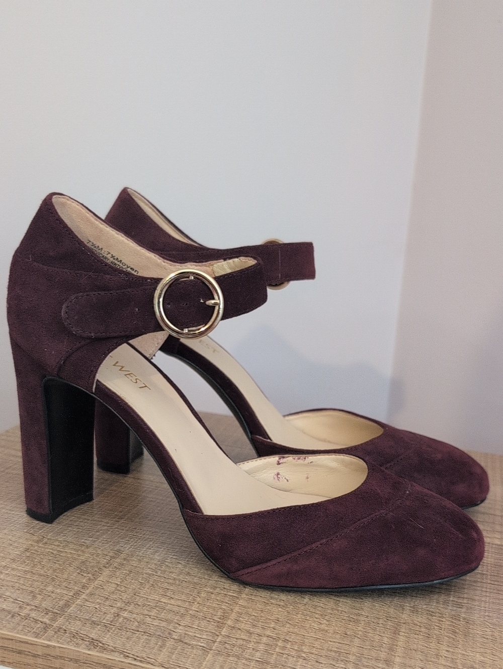 Nine West Women’s Suede Mary Jane Heels in Deep Burgundy